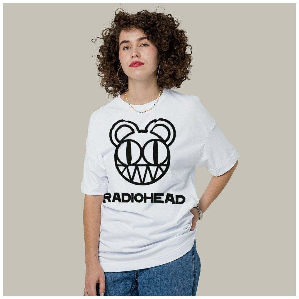Футболка женская белая оверсайз Музыка Radiohead - 