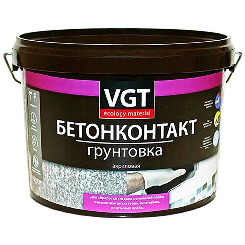Грунтовка бетонконтакт VGT ВД-АК-0301, акриловая, 1,5 кг грунтовка бетон контакт paintguard светло желтая вд ак 01 07 7кг