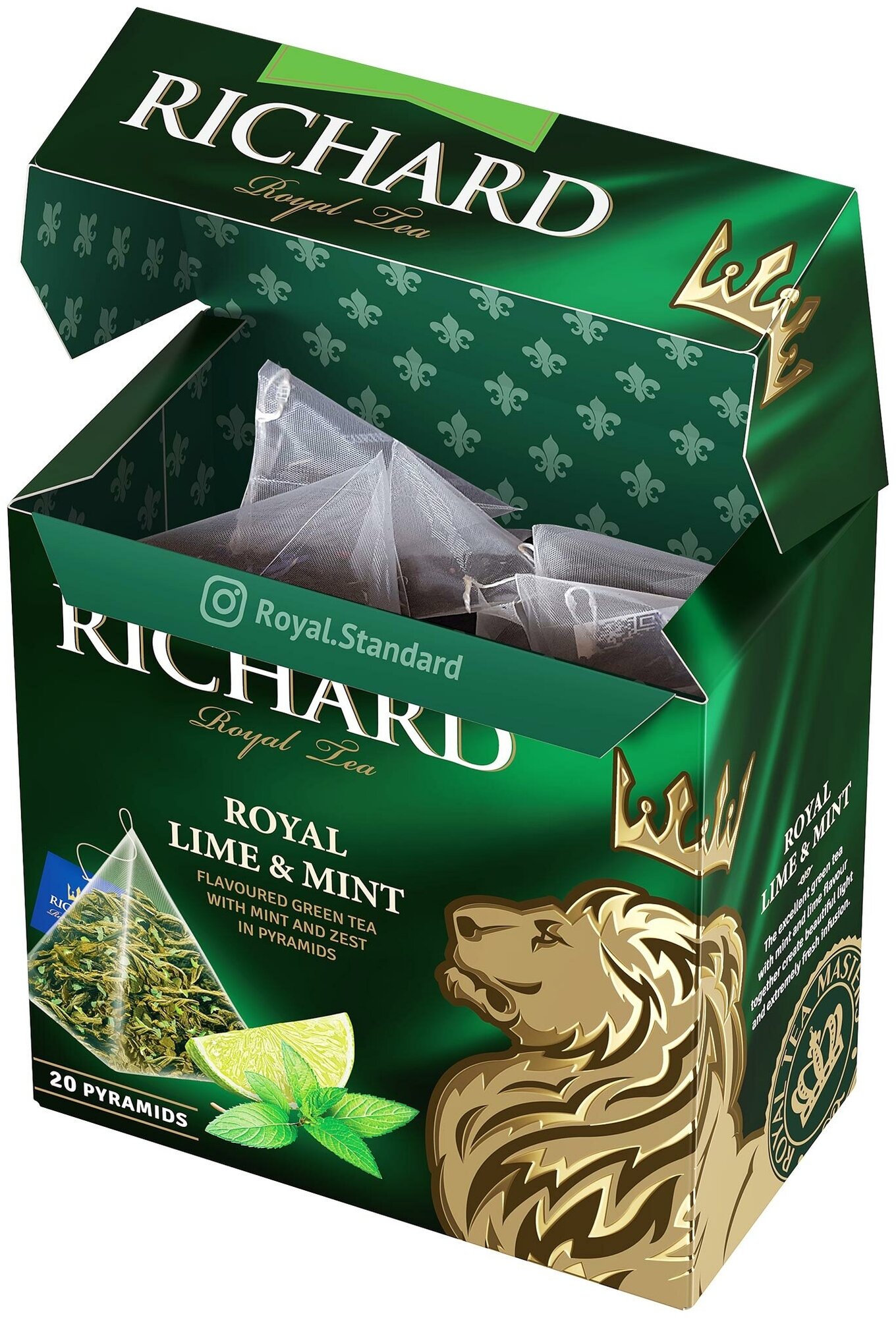 Чай Richard "Royal Lime&Mint", зеленый с лаймом и мятой, 20 пирамидок - фотография № 6
