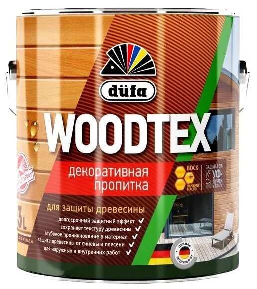 Пропитка Dufa Woodtex 3л Бесцветная для Дерева Алкидная с Твердым Воском в Составе / Дюфа Вудтекс.