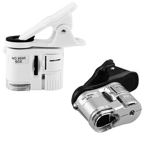 Микроскоп Pro Legend 60x мини, с подсветкой на прищепке (1 LED) и ультрафиолетом
