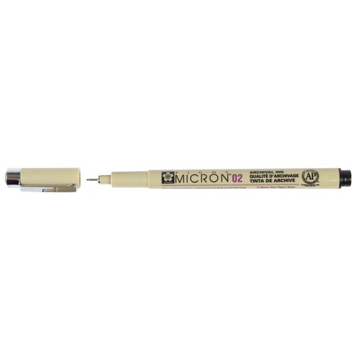SAKURA Ручка капиллярная Pigma Micron 02, 0.3 мм, черный цвет чернил, 1 шт.