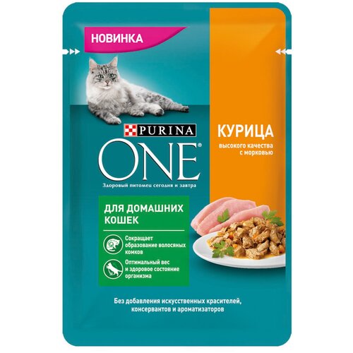 Purina One Паучи для домашних кошек с Курицей и морковью (124218061245614212483295) 0,075 кг 41530 (18 шт)