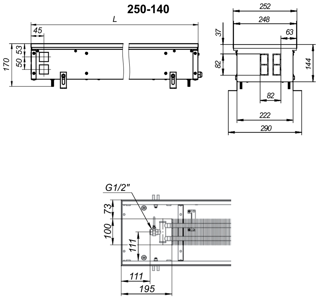 Водяной конвектор Techno Usual KVZ 250 - 140 - 1800 (внутрипольный / встраиваемый) - фотография № 8