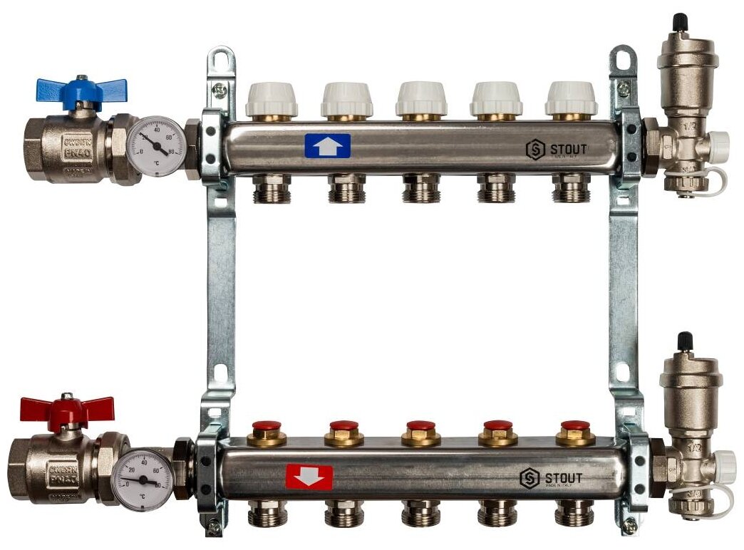 Коллекторная группа STOUT SMS 0912 000005, 1" ВР, 5 отводов 3/4" 5 1 3/4 20