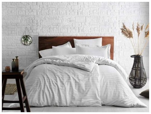 Комплект постельного белья Tivolyo home JACQUARD BANDED, семейный, кремовый