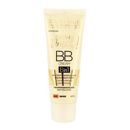 Eveline Многофункциональный тональный крем с увлажняющей сывороткой 8 в 1 Satin Touch BB Cream №002 beige, 30мл eveline satin touch bb cream многофункциональный тональный крем с увлажняющей сывороткой 8 в 1 тон 001 30 мл 2шт