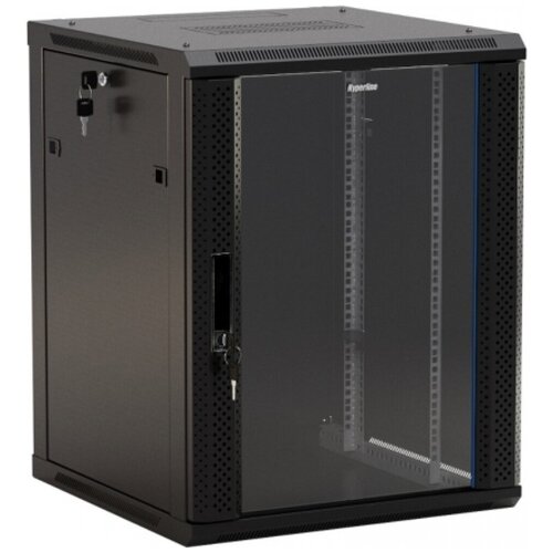 Телекоммуникационный шкаф Hyperline TWB-1866-GP-RAL9004 wrline шкаф настенный 19 дюймовый 19 9u 500х600х600мм стеклянная дверь с перфорацией по бокам ручка с замком цвет черный ral 9004 разобранный
