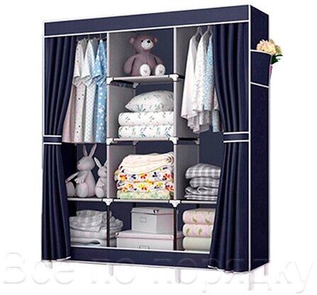 Складной Шкаф, тканевый шкаф, разборный шкаф, мягкий шкаф, сборный шкаф, шкаф из ткани, шкаф чехол, синий, 128х40х165 см - фотография № 4