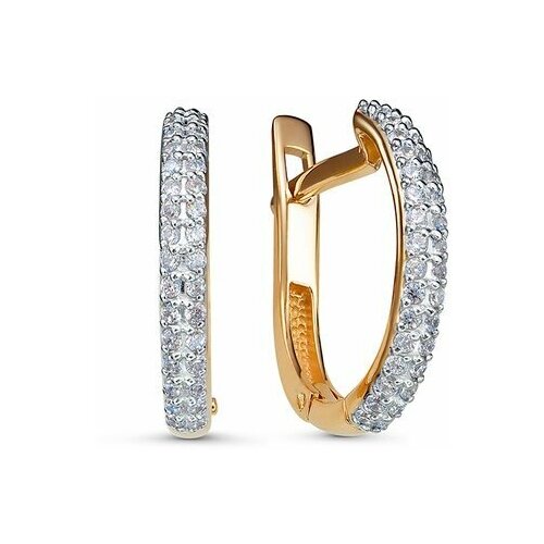 Серьги Del'ta, золото, 585 проба, фианит, длина 1.6 см