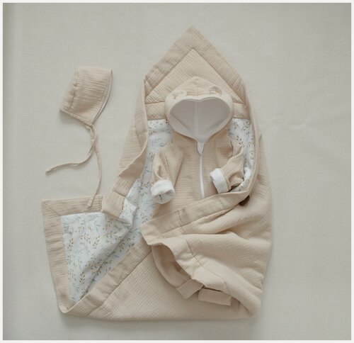 Изображение товара Летний комплект из муслина, 3 предмета, песочный