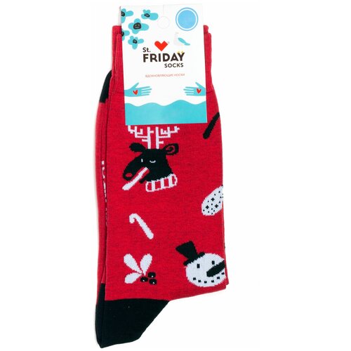 Носки St. Friday, размер 34-37, красный, черный, белый носки высокие унисекс новогодние санта клаус на новый год фабрика снов