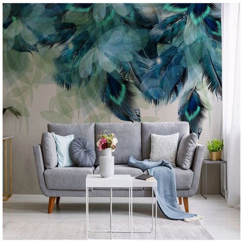 Фотообои 3D Ниспадающая легкость 300х270 ШхВ Фотообои 3D на стену флизелиновые 300х270 Фотообои в гостиную спальню зал кухню с перьями Обои виниловые на флизелиновой основе с перьями перья 7250₽