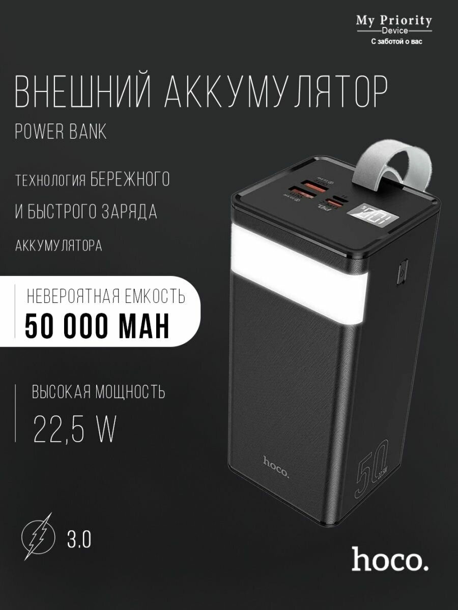 Аккумулятор внешний Hoco 6931474759238 50000mAh, 3A, черный - фото №4