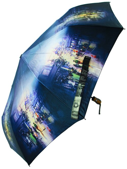 Мини-зонт Rainbrella, автомат, 3 сложения, купол 105 см, 9 спиц, система «антиветер», чехол в комплекте, для женщин, синий