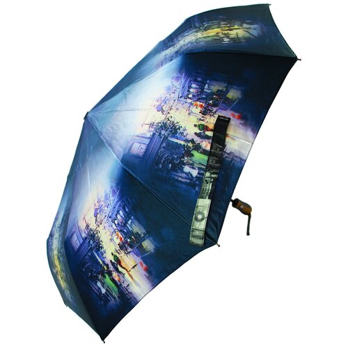 фото Зонт rainbrella, автомат, 3 сложения, купол 105 см., 9 спиц, система «антиветер», чехол в комплекте, для женщин, синий