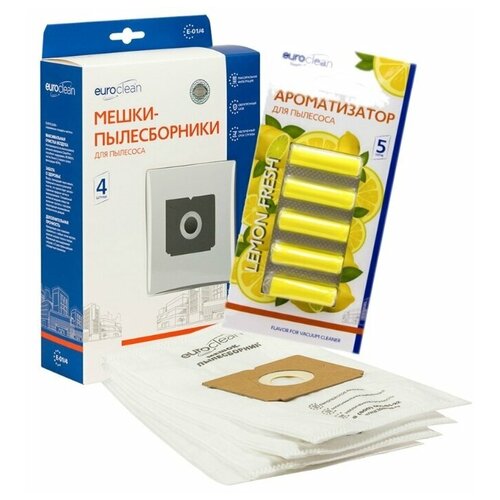 фото Euroclean набор из мешков-пылесборников e-01/4 и ароматизатора "лимон" белый/желтый