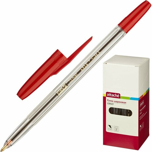 Ручка шариковая, красная, неавтоматическая Attache Corvet, ручки, набор ручек, 50 шт.