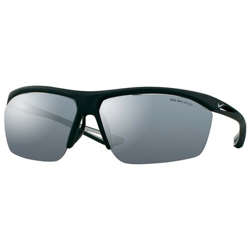 Солнцезащитные очки NIKE, прямоугольные, оправа: пластик, спортивные, ударопрочные, с защитой от УФ, зеркальные, черный