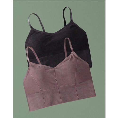 Топ прилегающий силуэт, воротник отсутствует, дышащий материал, комплект 2 шт,  размер M, черный, фиолетовый