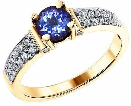 Кольцо Diamant online, красное золото, 585 проба, танзанит, бриллиант