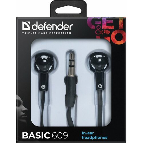 Упаковка 3 шт Наушники DEFENDER Basic 609 проводные 11 м стерео вкладыши черные 63609 729₽