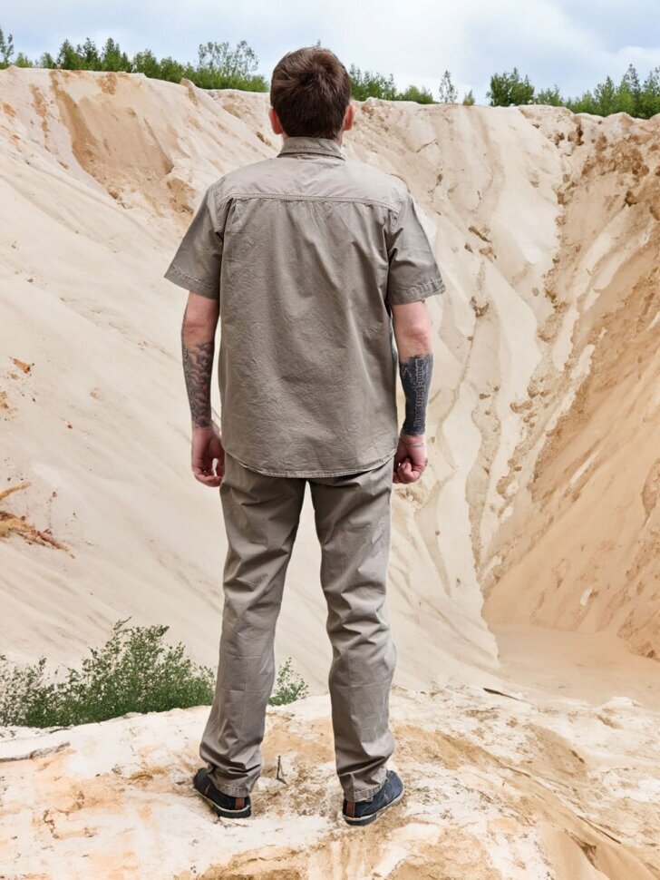 Комплект мужской рубашка с брюками, летний (бежевый), 58-60 - фотография № 3