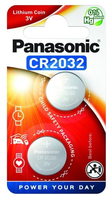 Батарейка Panasonic Lithium Coin CR2032, в упаковке: 2 шт.