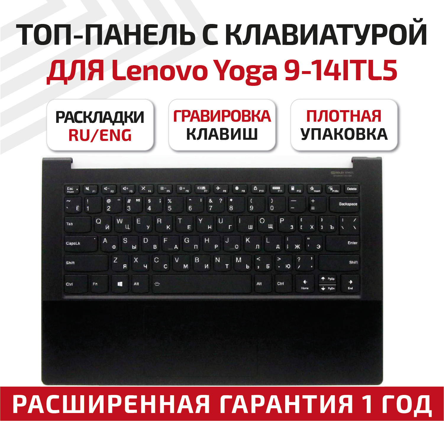 Клавиатура (keyboard) PR4VB-RU для ноутбука Lenovo IdeaPad Yoga 9-14ITL5 82BG, топкейс, черная