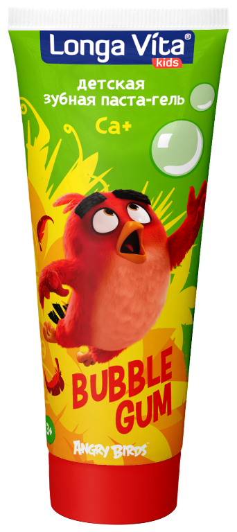 Лонга Вита дет. зуб. паста-гель Angry Birds Bubble Gum, 75 гр. от 3-х лет