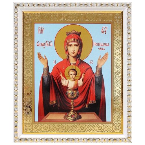 Икона Божией Матери "Неупиваемая Чаша" (лик № 081), в белой пластиковой рамке 17,5*20,5 см
