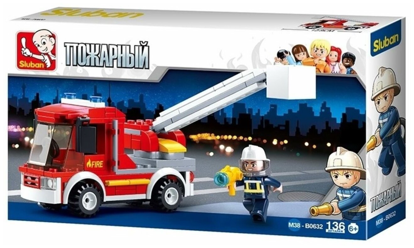 Конструктор Sluban Полиция Пожарная машина с подъемной люлькой 136 деталей M38-B0632