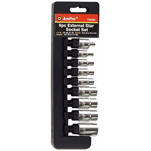 AmPro Набор головок Torx 1/4+Адаптер 3/8×1/4, 9 предметов T33204