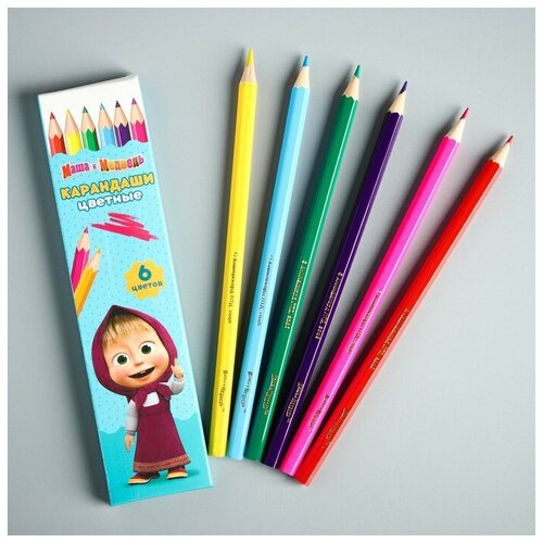 Цветные карандаши, 6 цветов, шестигранные, Маша и Медведь