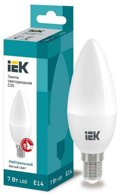 Лампа светодиодная ( 3 штук.) Eco 7Вт C35 свеча 4000К нейтр. бел. E14 230В IEK LLE-C35-7-230-40-E14