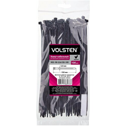 Хомут Volsten V02-1B-3,6х150-100 черный нейлон 3,6х150 100шт. 12958 15907813