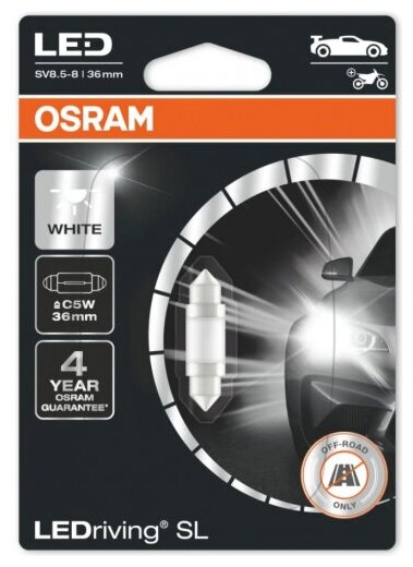 Лампа автомобильная Osram Cool White LEDriving SL C5W 12V-LED (SV8,5) 6000K 0,6W, 3 пок. бл.1шт, 6418DWP-01B