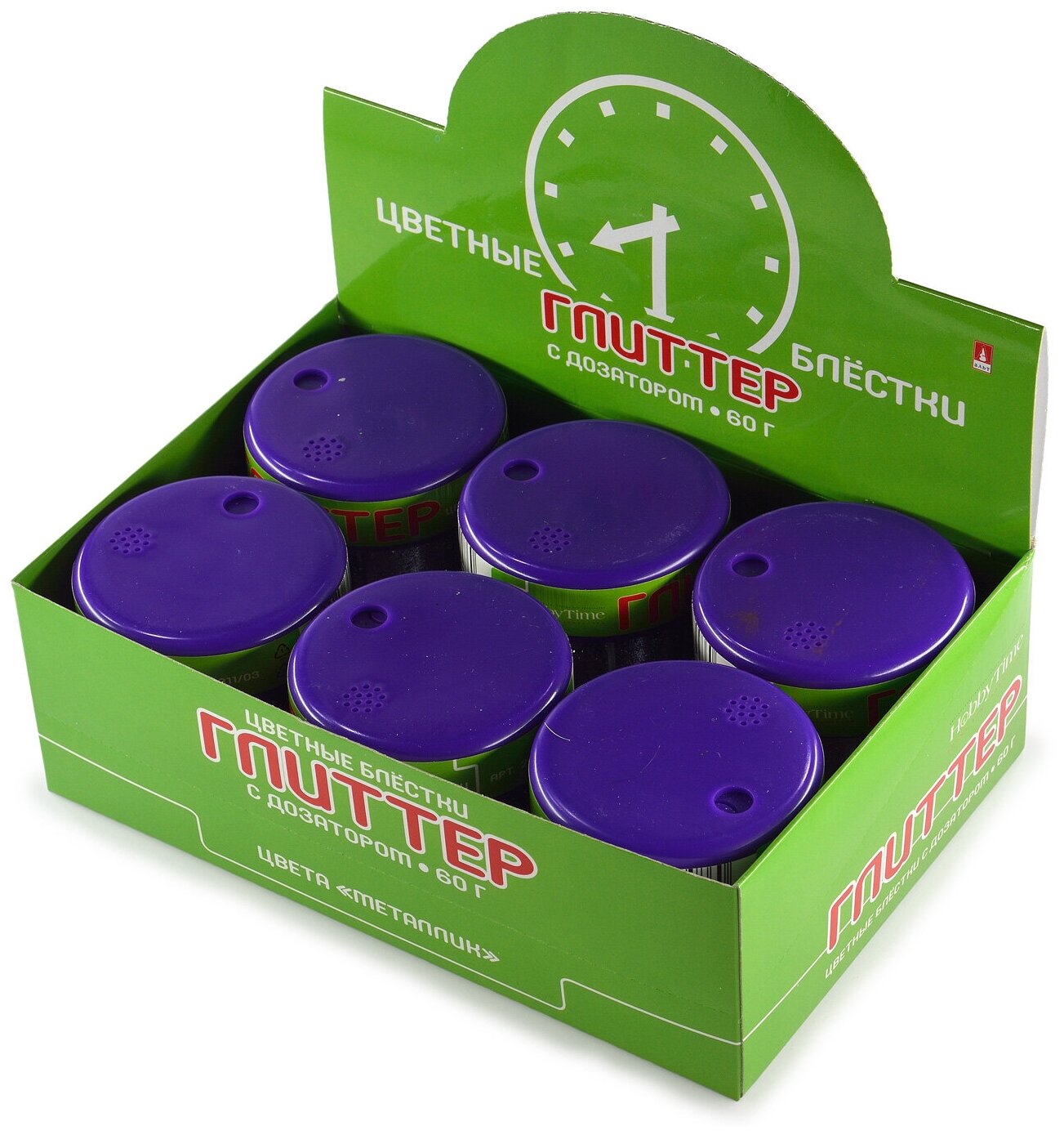 фото Глиттер для декора, с дозатором, 60Г (6 цветов ), Серебро, цветовая гамма №3