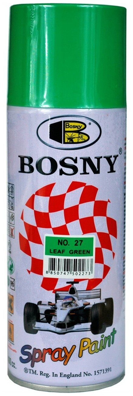 Аэрозольная краска акриловая универсальная, зеленый лист, Bosny RAL 6018, № 27 (BOSNY NO. 27) / Краска в баллончике, 520 мл