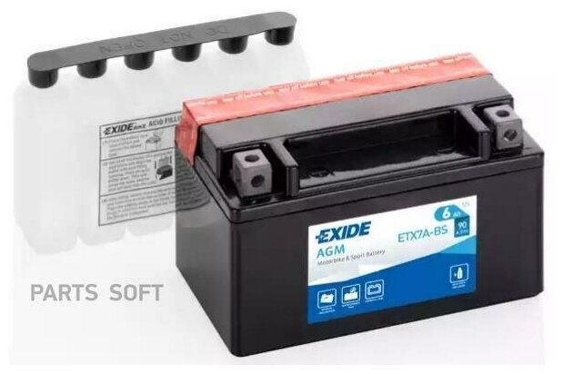 ETX7A-BS_аккумулятор! рус 6Ah 90A 150/90/95 moto AGM сухозар. с упаковкой электролита\ EXIDE / арт. ETX7ABS - (1 шт)