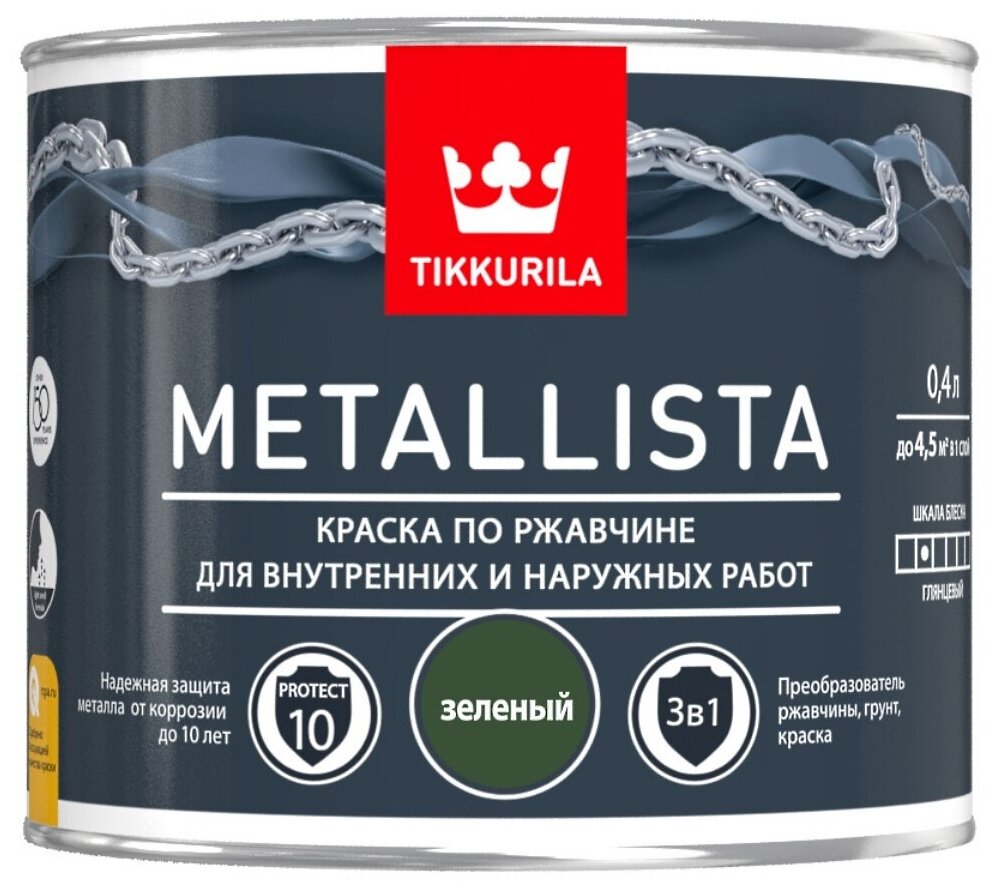 Краска по ржавчине METALLISTA зеленая гл 0,4л