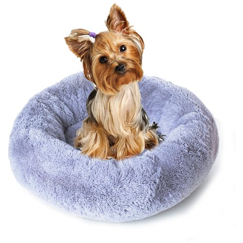 Плюшевая лежанка для собак и кошек, круглая, диаметр 40 см, Цвет: Серый