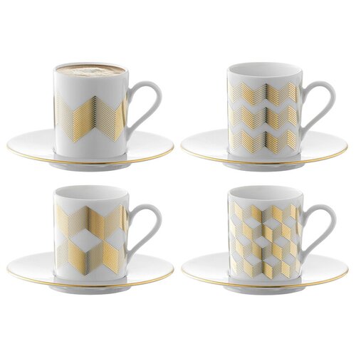 фото Набор из 4 чашек для кофе с блюдцами signature chevron, золото lsa
