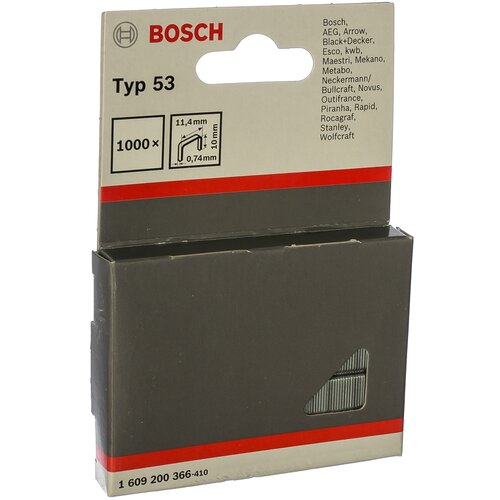 Скобы плоские 1000 шт. для степлера (0,74х11,4х10 мм) Bosch 1.609.200.366