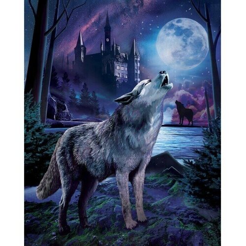 алмазная мозаика с полным заполнением волк в лесу 40х50 см на подрамнике Алмазная мозаика с полным заполнением Волк в лесу 40х50 см, на подрамнике