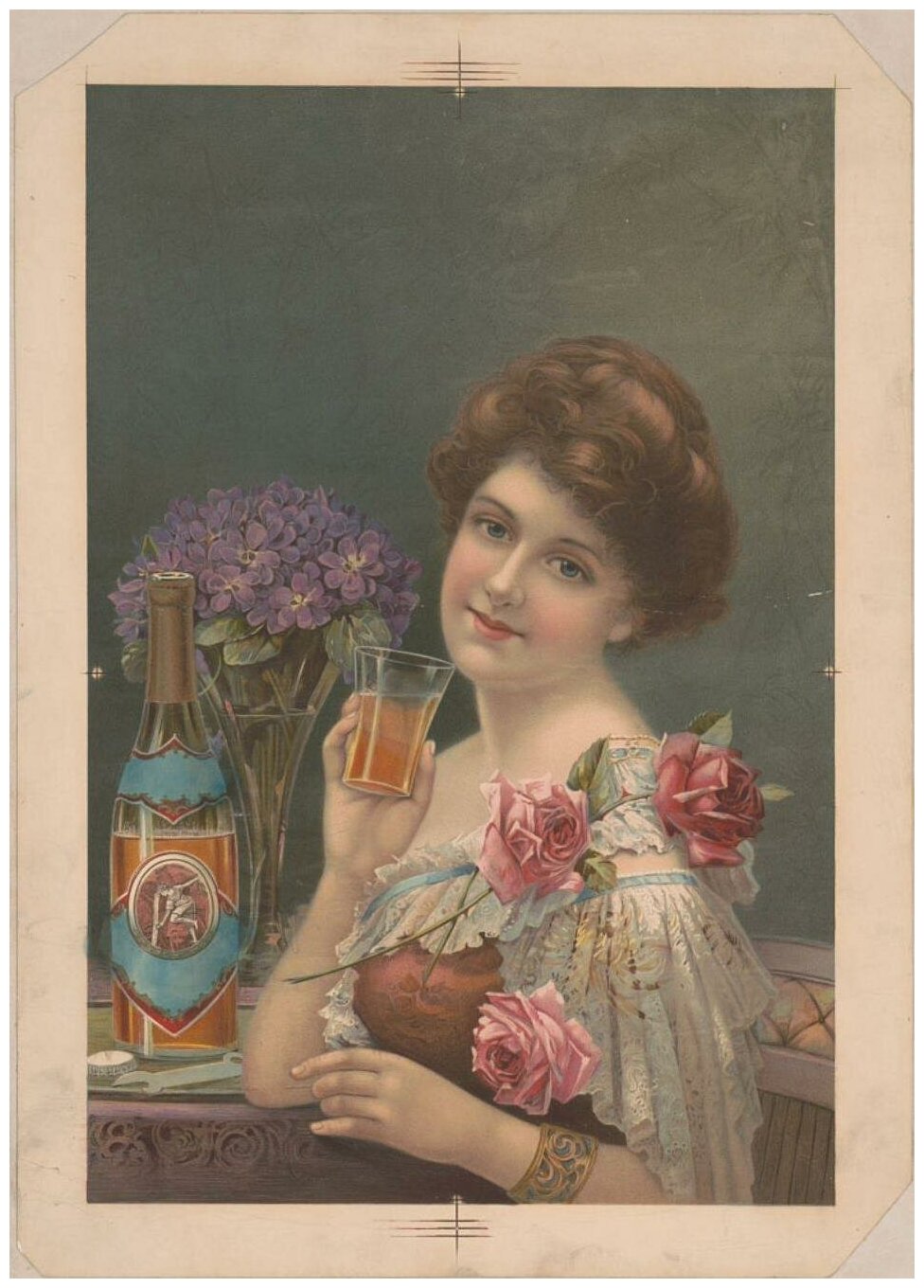 Постер / Плакат / Картина Рекламный плакат - Дама пьет ликер 40х50 см в раме