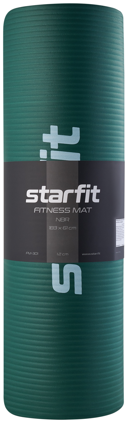 Коврик для йоги и фитнеса STARFIT FM-301 NBR 1,2 см 183x61 см изумрудный