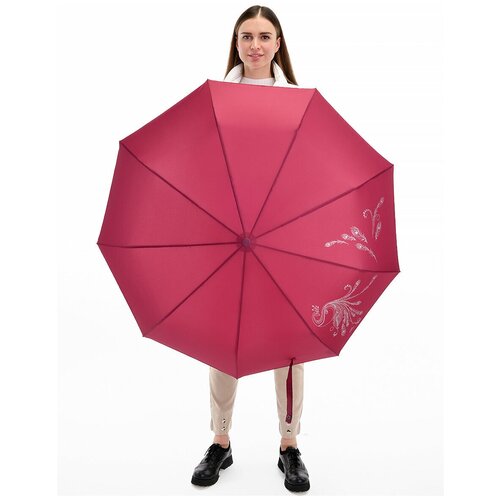 Женский складной зонт Popular umbrella 2602/малиново-красный бордовый  