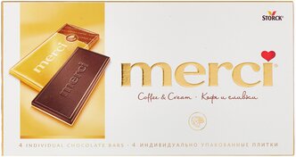 Шоколад Merci молочный и белый порционный кофе и сливки, 100 г