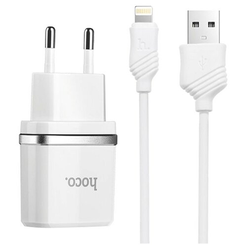 Блок питания сетевой 1 USB HOCO, C11, 1000mA, пластик, кабель 8 pin, цвет: белый